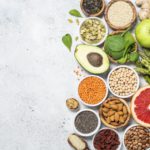 Superfoods, healthy food on light background